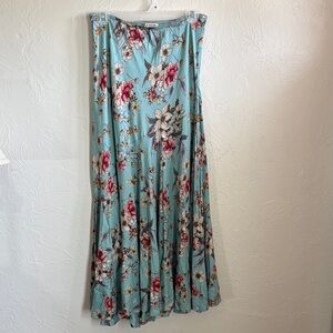 Lola P. Floral Aqua Maxi Skirt with Flowing Silhouette